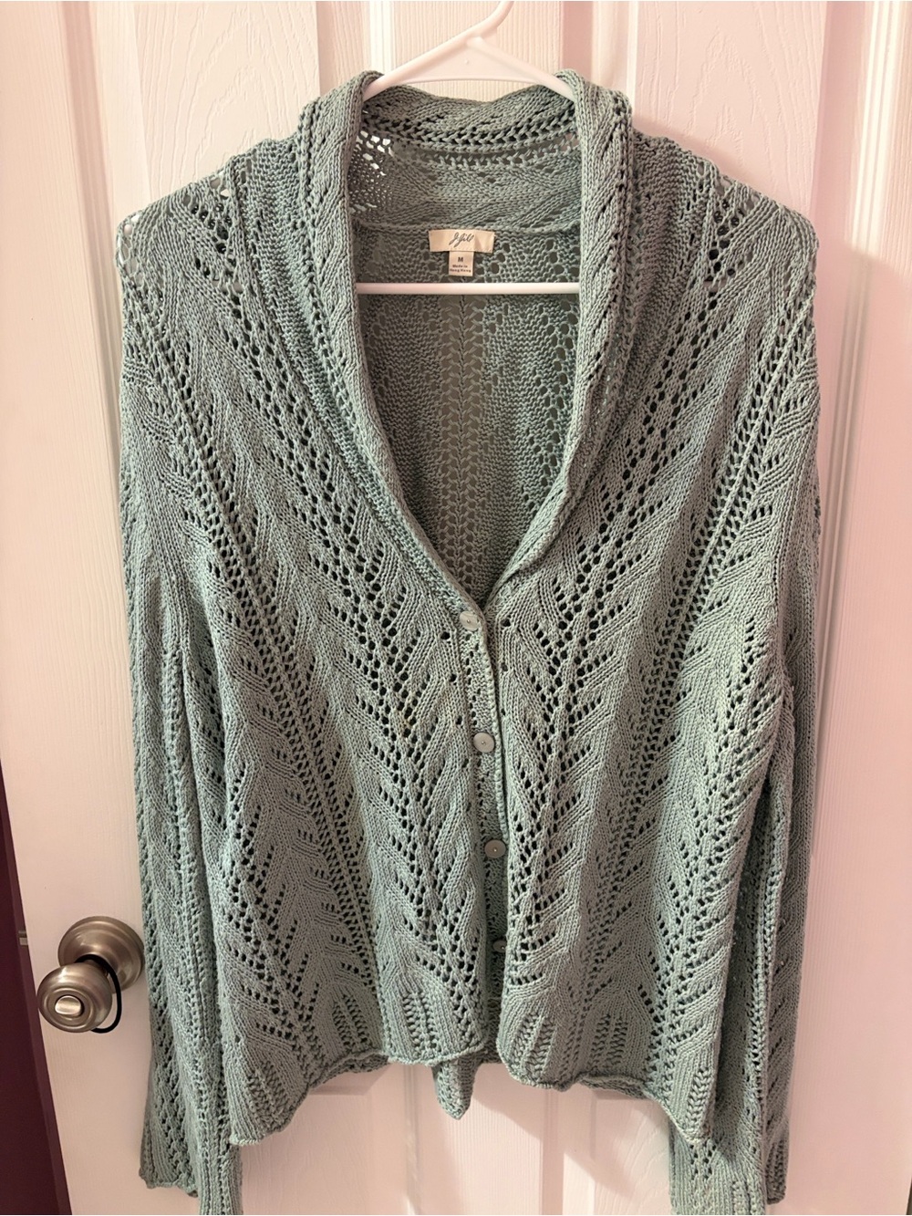 J. Jill Sage Open-Knit Shawl Collar Cardigan